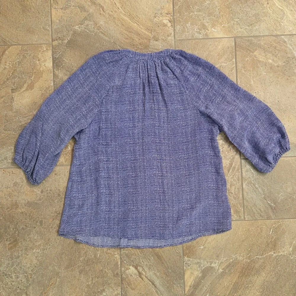 Joie Silk Blouse Blue White Geometric Print Split Neck 3/4 Sleeve T56-22097B XS - Picture 5 of 6